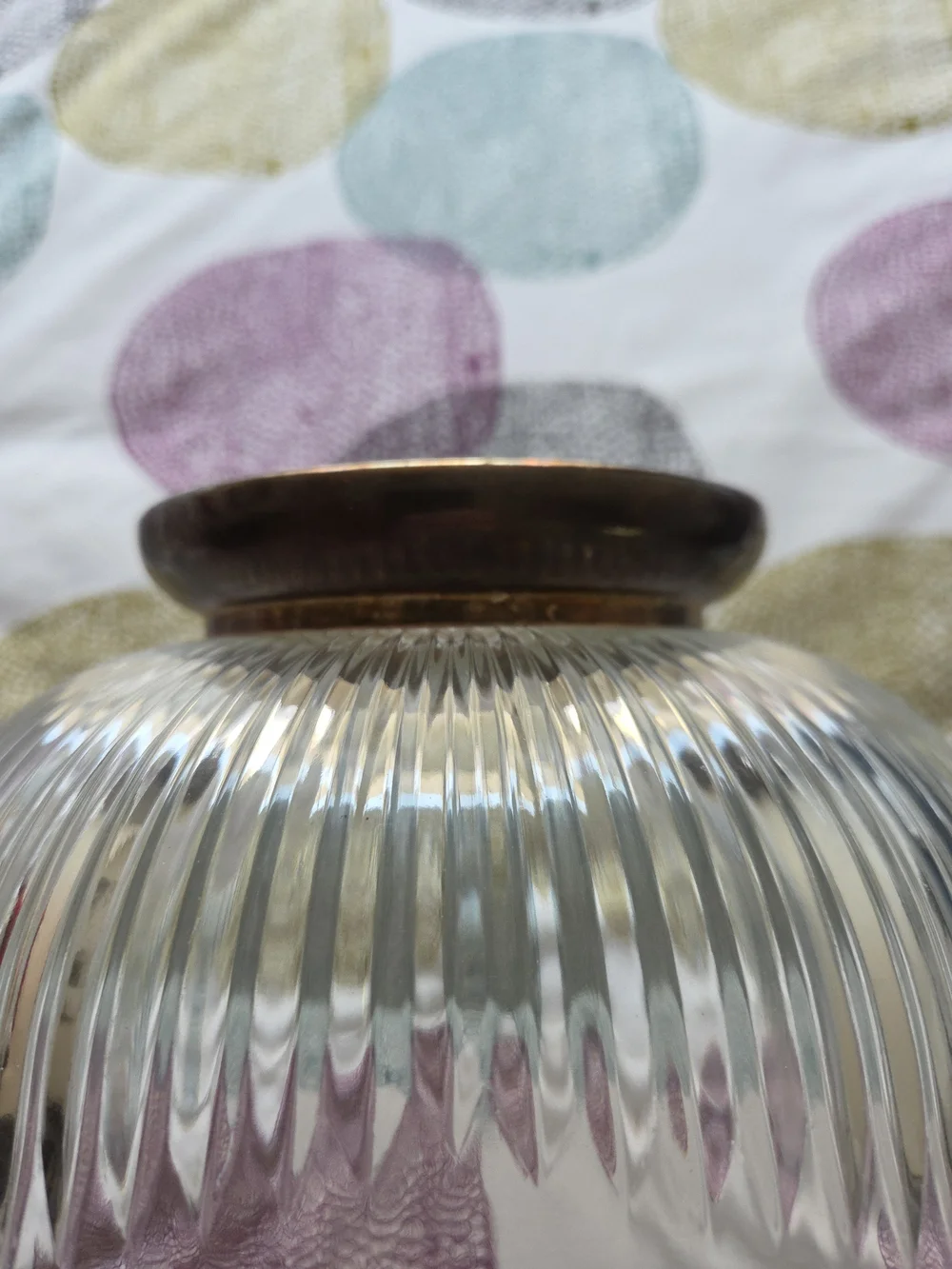 Landes/Italy....Clear Glass Ribbed Bowl with Silver Plated Base